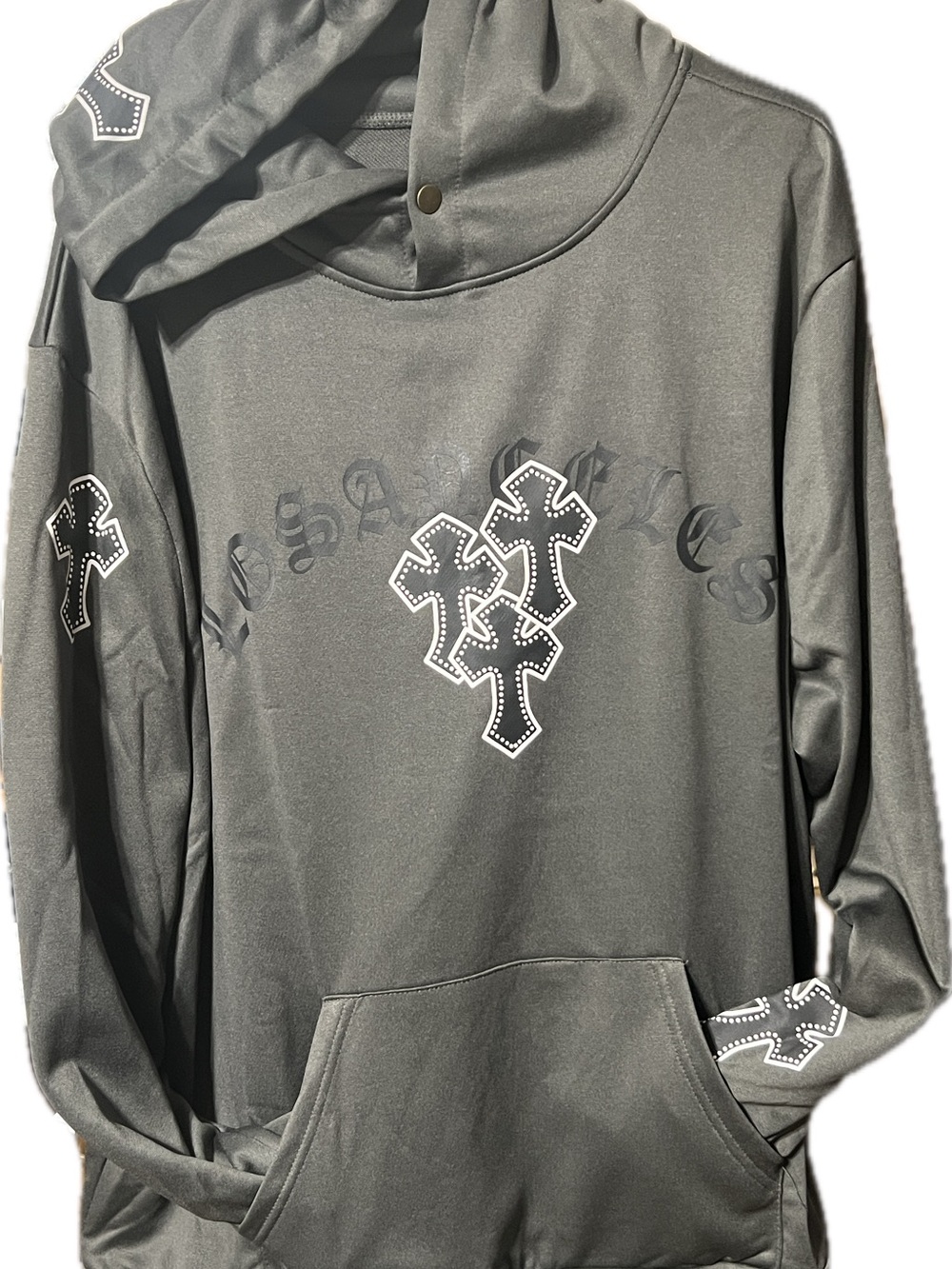 SHEIN Black Hoodie with Studded Cross Appliqués